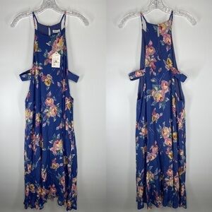 Lunik Blue Floral Tank Dress W/ Open Sides NWT Medium